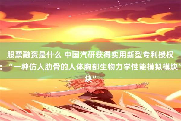 股票融资是什么 中国汽研获得实用新型专利授权：“一种仿人肋骨的人体胸部生物力学性能模拟模块”